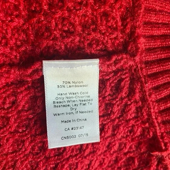 TALBOTS | Red Knit Lamb Wool Blend Cowl Neck Cape Poncho Size S - Picture 10 of 10